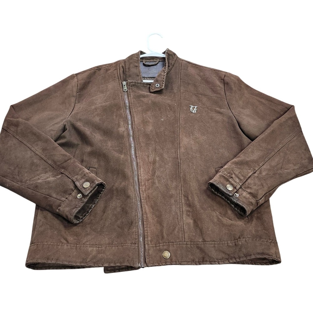 VG World Collection Mens Brown Faux Suede Asymmetrical Zip Biker Jacket Sz XL